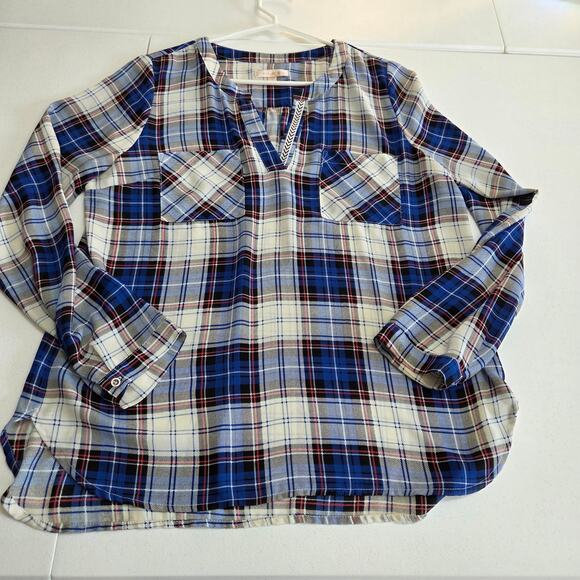 Skies Are Blue Plaid Silky Blouse Woman's Size Medium - Picture 7 of 7